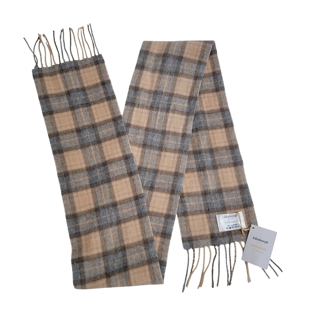 Edinburgh Cashmere NEW NWT Kids‎ Scarf MacKellar Natural Plaid 100% Cashmere